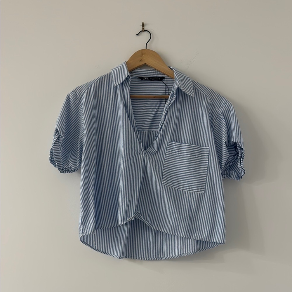 Zara Light Blue Striped Shirt